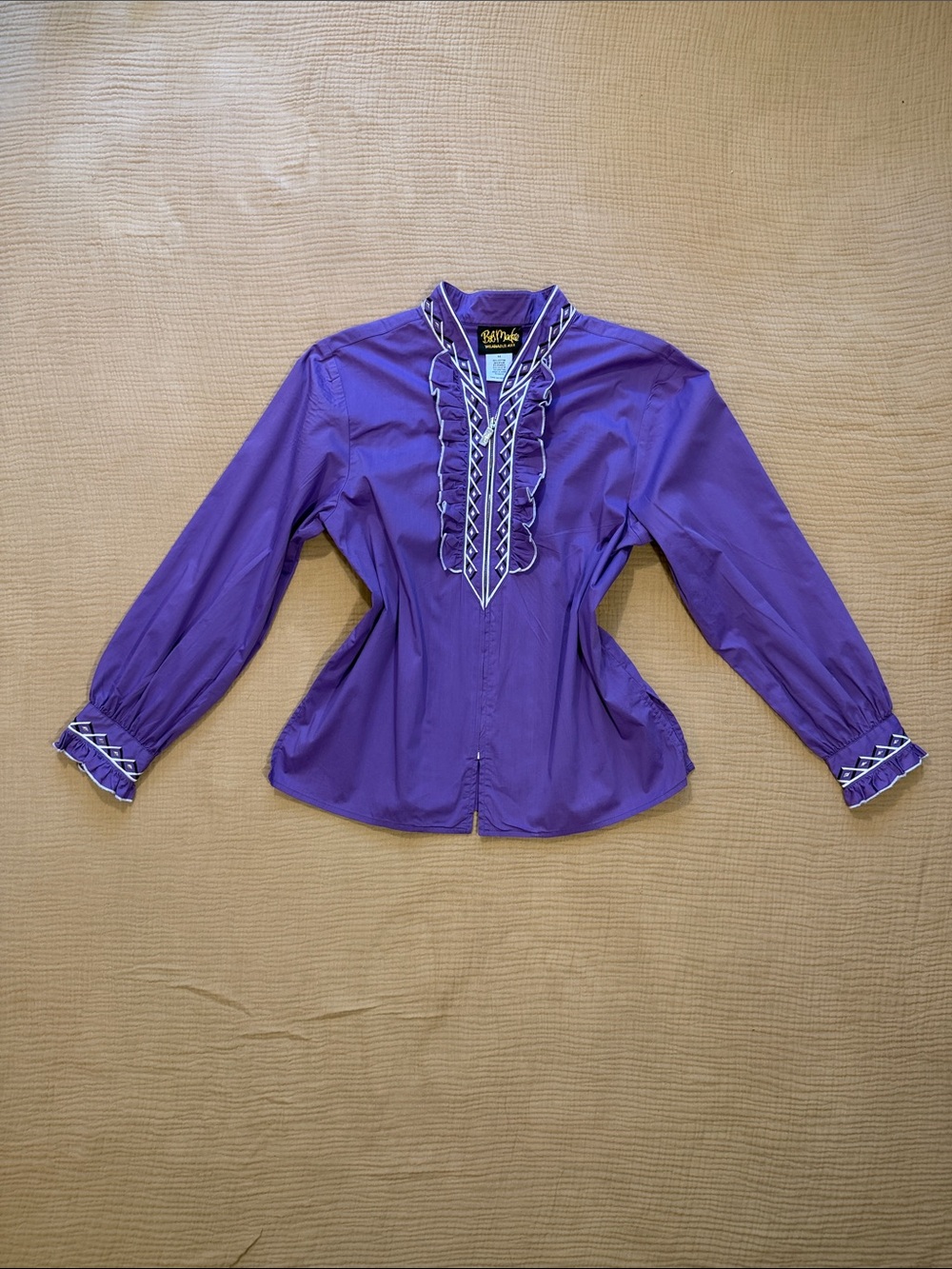 Vintage Bob Mackie Purple Ruffled Zip-Front Women's Western Style Top